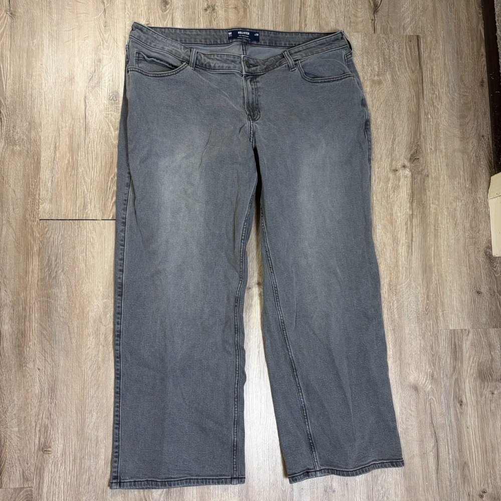 Hollister Low Rise Baggy Womens Jeans 16R W33R Gray Denim Faded Wide Leg